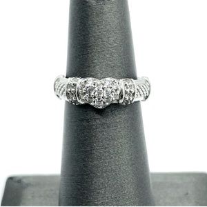 JUDITH RIPKA STERLING SILVER DIAMONIQUE PAVE’ HEART RING CABLE BAND